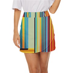 Colorful Rainbow Striped Pattern Stripes Background Mini Front Wrap Skirt