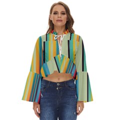 Colorful Rainbow Striped Pattern Stripes Background Boho Long Bell Sleeve Top