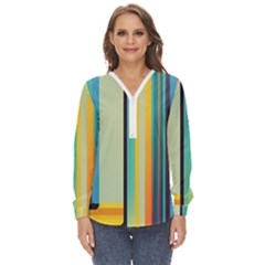 Colorful Rainbow Striped Pattern Stripes Background Zip Up Long Sleeve Blouse