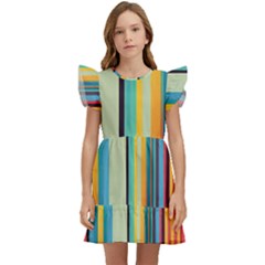 Colorful Rainbow Striped Pattern Stripes Background Kids  Winged Sleeve Dress