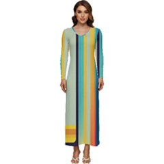 Colorful Rainbow Striped Pattern Stripes Background Long Sleeve Longline Maxi Dress