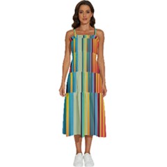 Colorful Rainbow Striped Pattern Stripes Background Sleeveless Shoulder Straps Boho Dress