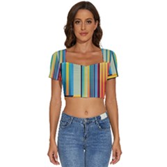 Colorful Rainbow Striped Pattern Stripes Background Short Sleeve Square Neckline Crop Top 
