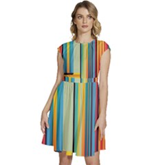 Colorful Rainbow Striped Pattern Stripes Background Cap Sleeve High Waist Dress