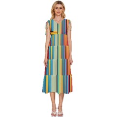 Colorful Rainbow Striped Pattern Stripes Background V-neck Drawstring Shoulder Sleeveless Maxi Dress