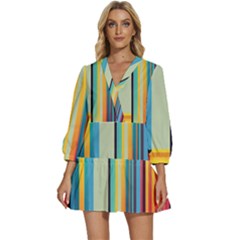 Colorful Rainbow Striped Pattern Stripes Background V-neck Placket Mini Dress