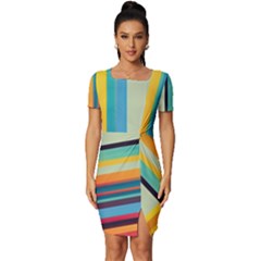 Colorful Rainbow Striped Pattern Stripes Background Fitted Knot Split End Bodycon Dress