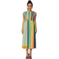 Colorful Rainbow Striped Pattern Stripes Background Sleeveless Round Neck Midi Dress