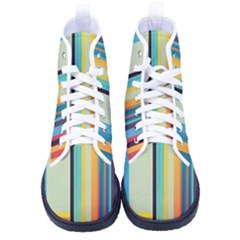 Colorful Rainbow Striped Pattern Stripes Background Kid s High-top Canvas Sneakers