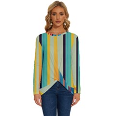 Colorful Rainbow Striped Pattern Stripes Background Long Sleeve Crew Neck Pullover Top