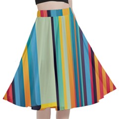 Colorful Rainbow Striped Pattern Stripes Background A-line Full Circle Midi Skirt With Pocket