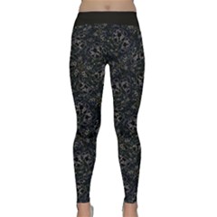 Midnight Blossom Elegance Black Backgrond Classic Yoga Leggings by dflcprintsclothing