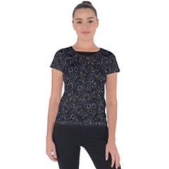 Midnight Blossom Elegance Black Backgrond Short Sleeve Sports Top  by dflcprintsclothing