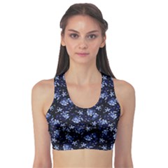Stylized Floral Intricate Pattern Design Black Backgrond Fitness Sports Bra by dflcprintsclothing