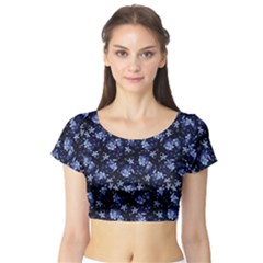Stylized Floral Intricate Pattern Design Black Backgrond Short Sleeve Crop Top by dflcprintsclothing