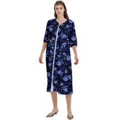 Stylized Floral Intricate Pattern Design Black Backgrond Women s Cotton 3/4 Sleeve Nightgown