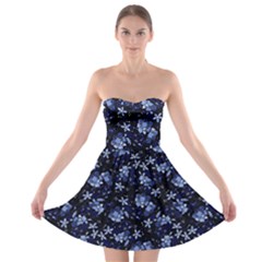 Stylized Floral Intricate Pattern Design Black Backgrond Strapless Bra Top Dress