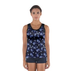 Stylized Floral Intricate Pattern Design Black Backgrond Sport Tank Top  by dflcprintsclothing