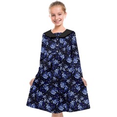 Stylized Floral Intricate Pattern Design Black Backgrond Kids  Midi Sailor Dress