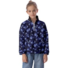 Stylized Floral Intricate Pattern Design Black Backgrond Kids  Half Zip Hoodie