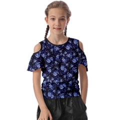 Stylized Floral Intricate Pattern Design Black Backgrond Kids  Butterfly Cutout T-shirt