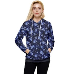 Stylized Floral Intricate Pattern Design Black Backgrond Women s Lightweight Drawstring Hoodie