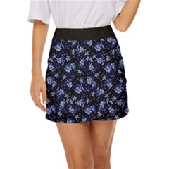 Stylized Floral Intricate Pattern Design Black Backgrond Mini Front Wrap Skirt