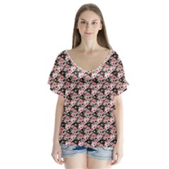 Pink Roses 02 Pink Roses 01 V-neck Flutter Sleeve Top