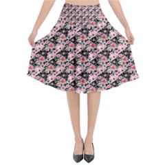 Pink Roses 02 Pink Roses 01 Flared Midi Skirt