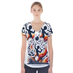 Abstract Drummer Short Sleeve Front Detail Top