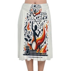 Abstract Drummer Velvet Flared Midi Skirt