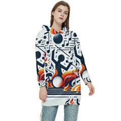 Abstract Drummer Women s Long Oversized Pullover Hoodie