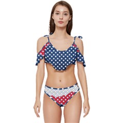 Illustrations Stars Ruffle Edge Tie Up Bikini Set	