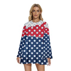 Illustrations Stars Round Neck Long Sleeve Bohemian Style Chiffon Mini Dress