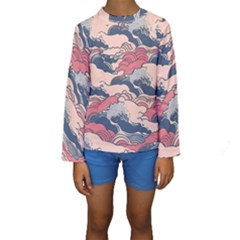 Waves Ocean Sea Water Pattern Rough Seas Digital Art Nature Nautical Kids  Long Sleeve Swimwear