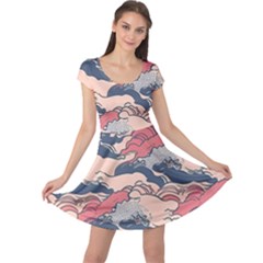 Waves Ocean Sea Water Pattern Rough Seas Digital Art Nature Nautical Cap Sleeve Dress