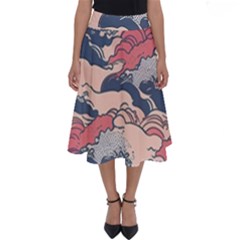 Waves Ocean Sea Water Pattern Rough Seas Digital Art Nature Nautical Perfect Length Midi Skirt