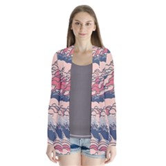 Waves Ocean Sea Water Pattern Rough Seas Digital Art Nature Nautical Drape Collar Cardigan