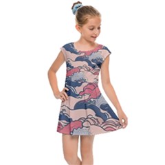 Waves Ocean Sea Water Pattern Rough Seas Digital Art Nature Nautical Kids  Cap Sleeve Dress