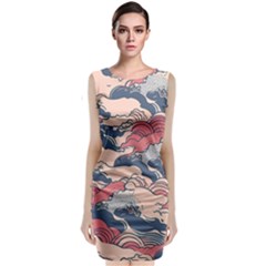 Waves Ocean Sea Water Pattern Rough Seas Digital Art Nature Nautical Sleeveless Velvet Midi Dress