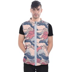 Waves Ocean Sea Water Pattern Rough Seas Digital Art Nature Nautical Men s Puffer Vest