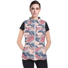 Waves Ocean Sea Water Pattern Rough Seas Digital Art Nature Nautical Women s Puffer Vest