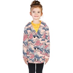 Waves Ocean Sea Water Pattern Rough Seas Digital Art Nature Nautical Kids  Double Breasted Button Coat by Bedest