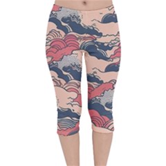 Waves Ocean Sea Water Pattern Rough Seas Digital Art Nature Nautical Velvet Capri Leggings 