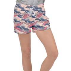 Waves Ocean Sea Water Pattern Rough Seas Digital Art Nature Nautical Women s Velour Lounge Shorts