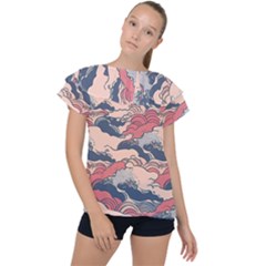 Waves Ocean Sea Water Pattern Rough Seas Digital Art Nature Nautical Ruffle Collar Chiffon Blouse