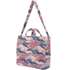 Waves Ocean Sea Water Pattern Rough Seas Digital Art Nature Nautical Square Shoulder Tote Bag