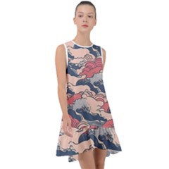 Waves Ocean Sea Water Pattern Rough Seas Digital Art Nature Nautical Frill Swing Dress