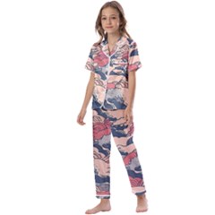 Waves Ocean Sea Water Pattern Rough Seas Digital Art Nature Nautical Kids  Satin Short Sleeve Pajamas Set