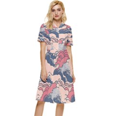 Waves Ocean Sea Water Pattern Rough Seas Digital Art Nature Nautical Button Top Knee Length Dress